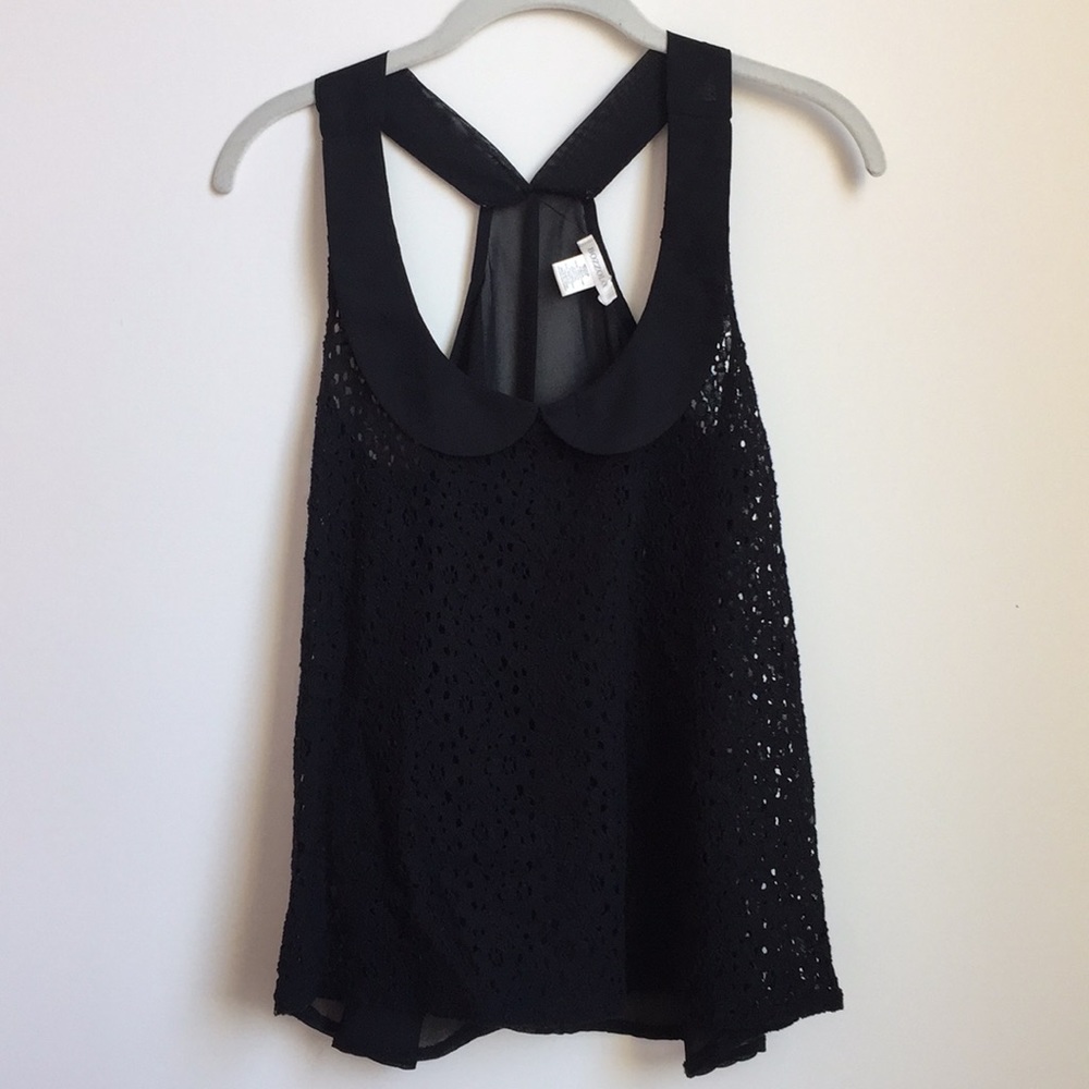 Bazzolo Black Lace Racerback Collar Blouse Size M